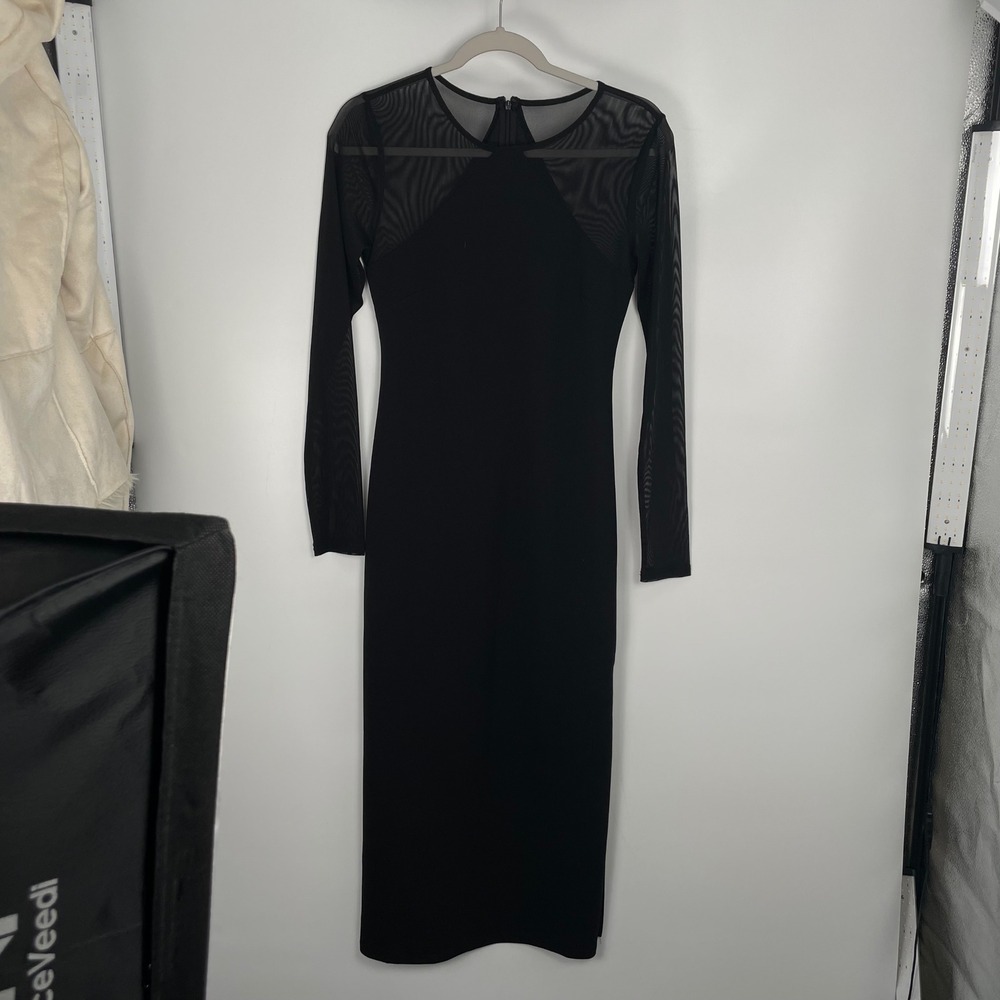 Dolan Left Coast Women's Black Mesh Sheer-Sleeve Sheath Midi Dress Size XS - Picture 5 of 13